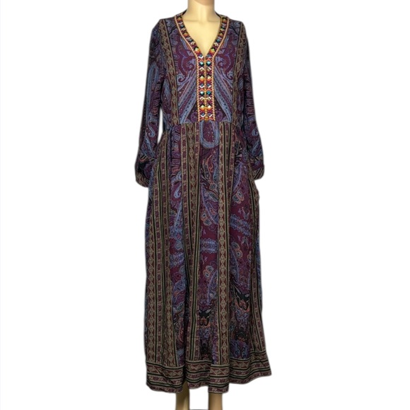 Soft Surroundings The Mira maxi Dress Purple Bohemian Paisley Sz M - Picture 2 of 9
